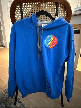 Blue Men's Hoodie Sweatshirt with Embroidered Diabetes Awareness Patch